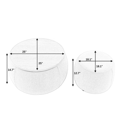 Modern Classic Round Storage Ottoman Coffee Table with Removable Top