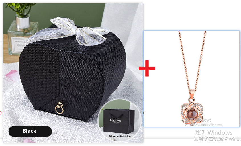 Apple Rose Jewelry Box Necklace Ring Ornament For Friends Christmas Valentine's Day