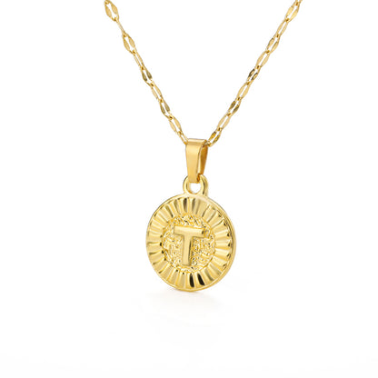 English Alphabet Disc Necklace Women And Men