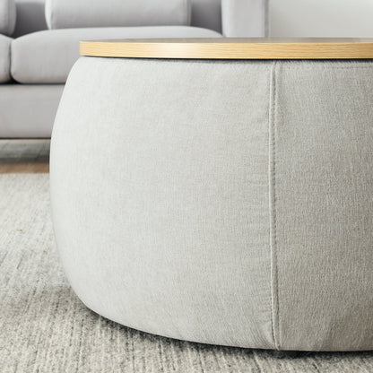 Modern Classic Round Storage Ottoman Coffee Table with Removable Top