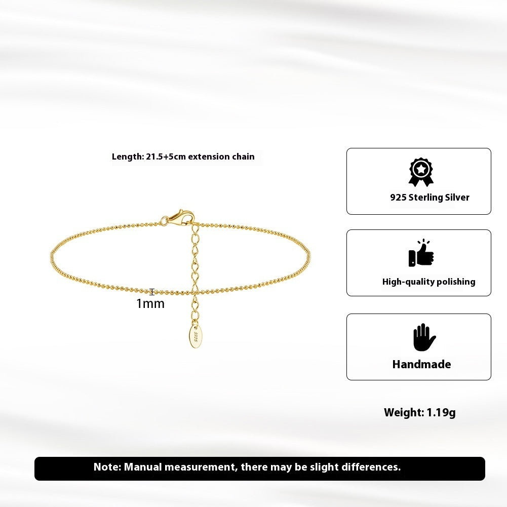 S925 Sterling Silver Round Beads Anklet Female Beach Foot Ornaments