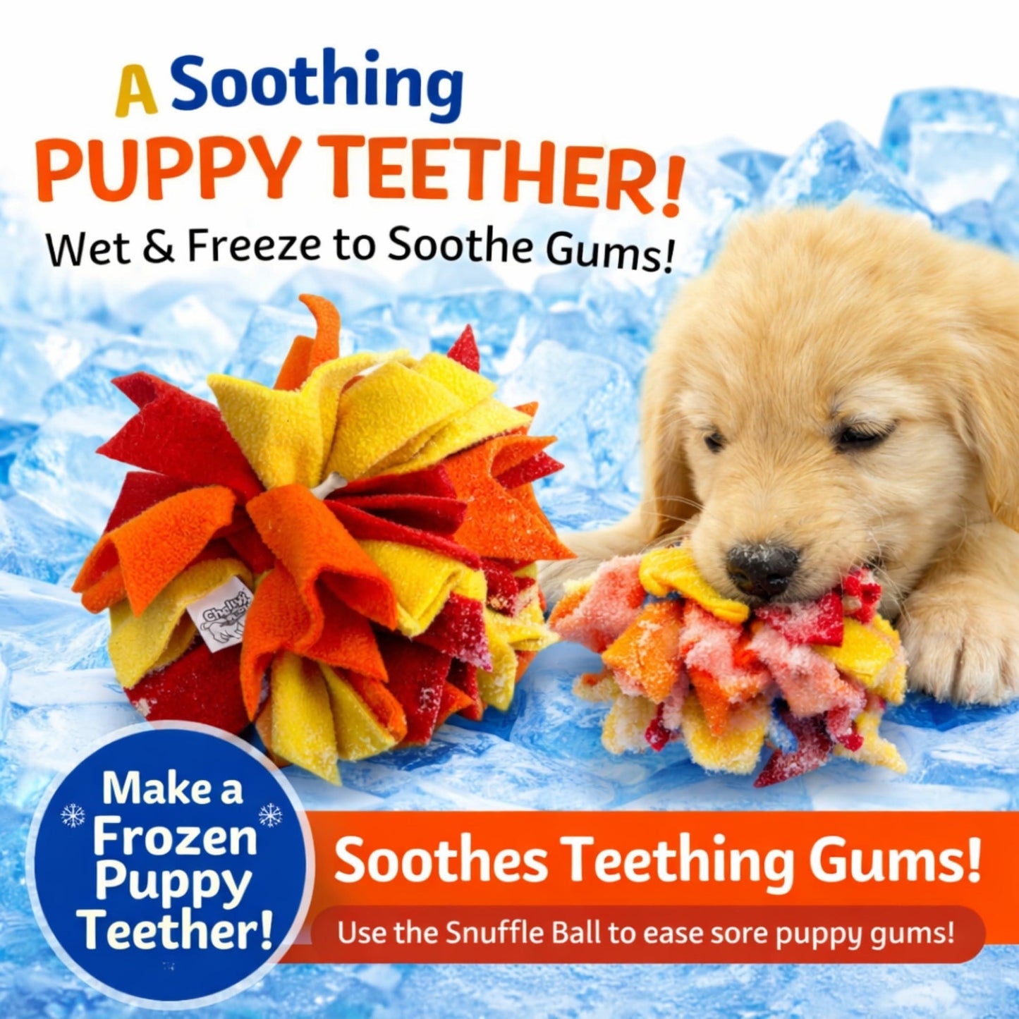 Interactive Snuffle Ball for Dogs Mental Stimulation Toy Slow Play Blue Treat Dispenser Brain Exercise for Puppies & Seniors Teething Relief Blue Orange Purple