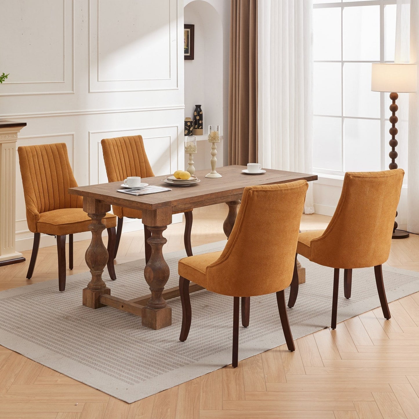 Set of 2 Rayon Cloth Flocking Linen Dining Chairs