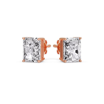 IGI Certified Basket Stud Earrings Set With Radiant Cut Diamonds