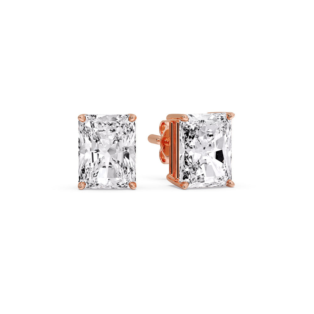 IGI Certified Basket Stud Earrings Set With Radiant Cut Diamonds