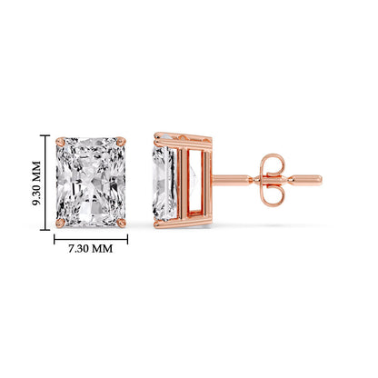 IGI Certified Basket Stud Earrings Set With Radiant Cut Diamonds