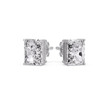 IGI Certified Basket Stud Earrings Set With Radiant Cut Diamonds