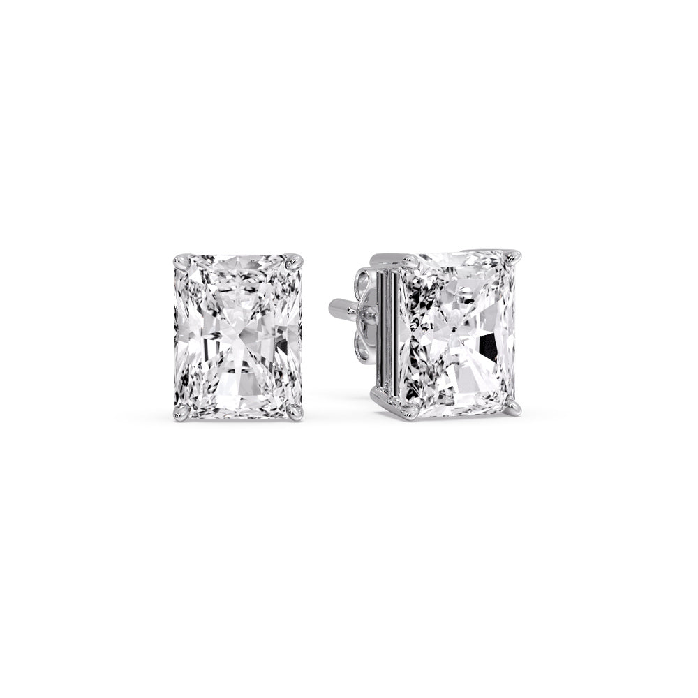 IGI Certified Basket Stud Earrings Set With Radiant Cut Diamonds