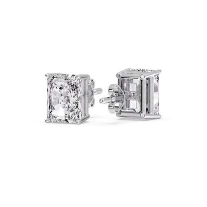 IGI Certified Basket Stud Earrings Set With Radiant Cut Diamonds