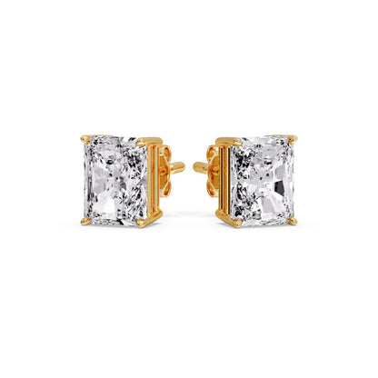 IGI Certified Basket Stud Earrings Set With Radiant Cut Diamonds