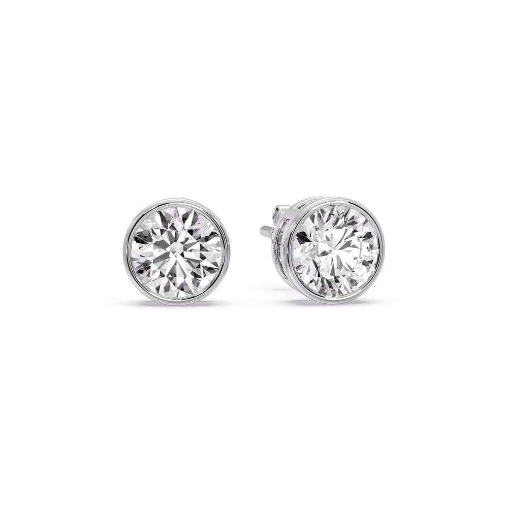 Bezel-Set Brilliant Round Diamond Solitaire Stud Earrings [IGI Certified]