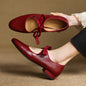 Women's French Vintage Genuine Leather Round Toe Chunky Heel Shoes