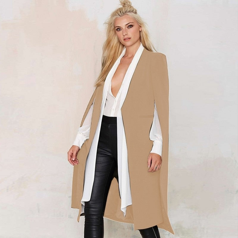 Women's Casual Cape Mid-length Fake Two-piece Shawl Coats