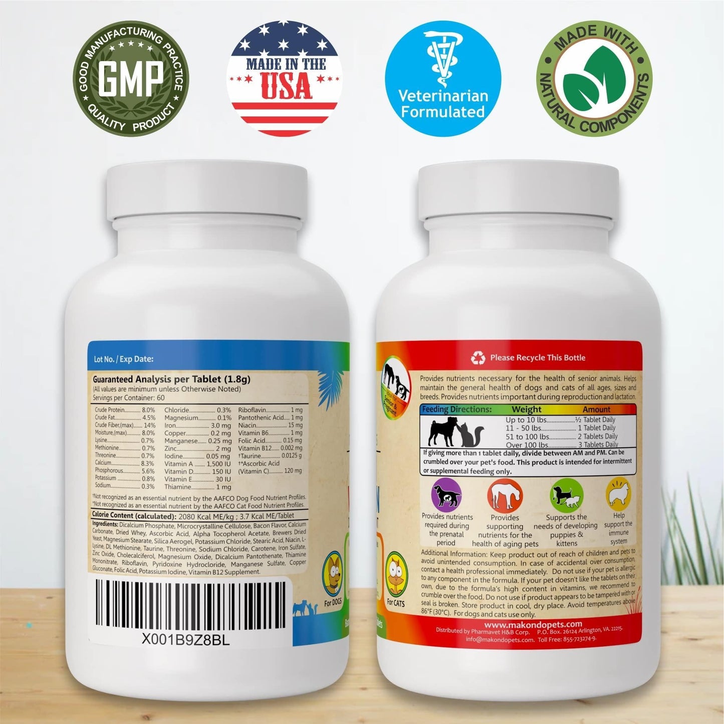 Prenatal Dog Vitamins 60 Pills for Dogs and Cats with Folic Acid Minerals