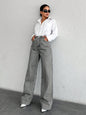 Silver-gray Straight-leg Womens Springfall Denim Jeans With A Draped Versatile Fit High Waist And Slimming Effect
