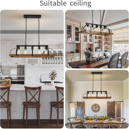 5-Light Metal Linear Chandelier Imitation Wood Grain