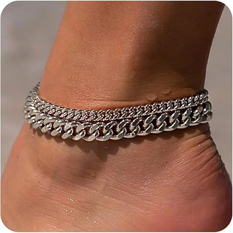 Simple Fashion Double Layer Cuban Link Chain Anklet