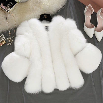 Women's Imitation Fur Fox Stitching Three-quarter Sleeve Coats