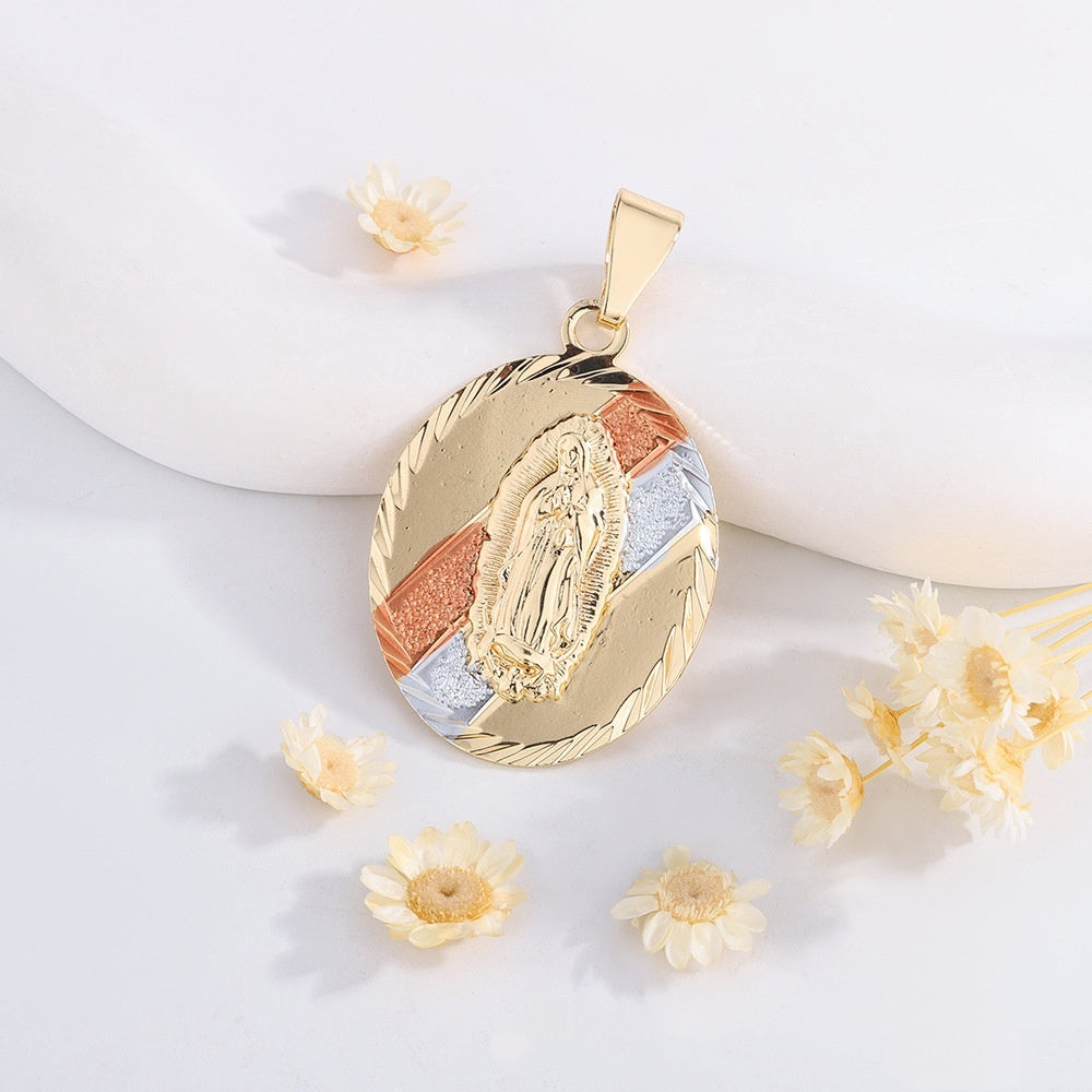 Virgin Mary Copper Car Laminate Gilded Painting Color Personalized Women's Necklace Pendant