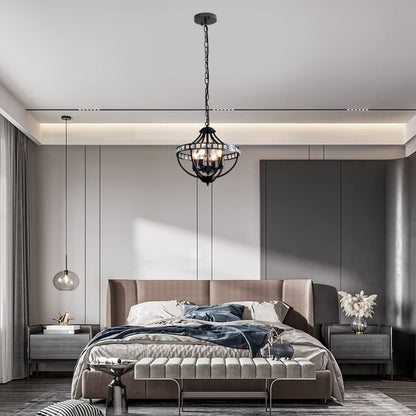 4-Light Black and Crystal Chandelier