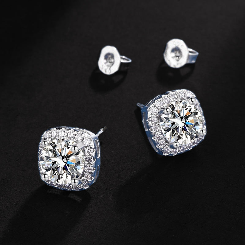 Square Bag Diamond Necklace Rings Ear Studs Suit