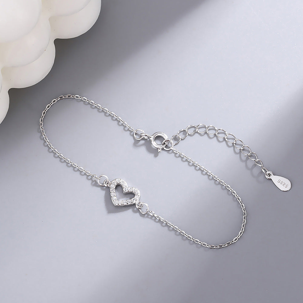 S925 Sterling Silver Diamond Love Anklet