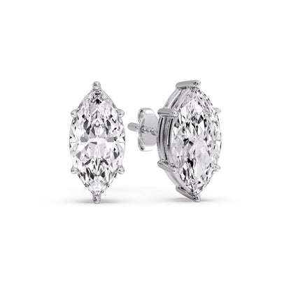 6 Prong Marquise Diamonds Solitaire Stud Earring in Basket Setting