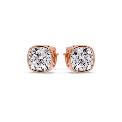 Cushion Diamond Bezel Set Solitaire Certified Stud Earrings