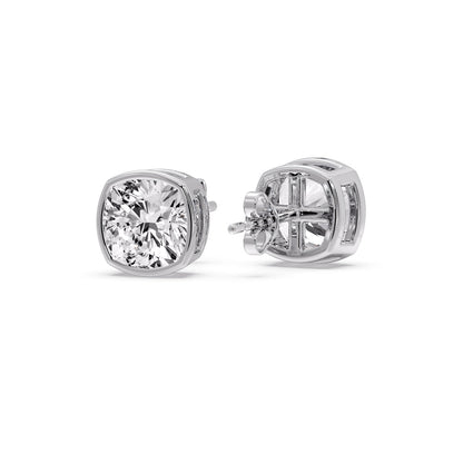 Cushion Diamond Bezel Set Solitaire Certified Stud Earrings