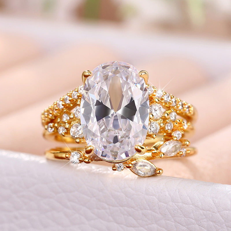 Zircon Ring Set Goose Egg-shaped Cut Ring For Women