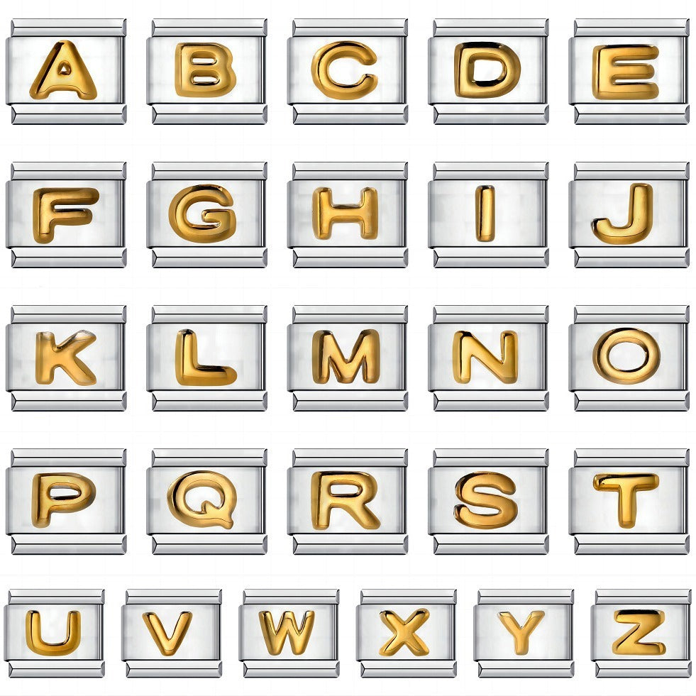 Titanium Steel Gold-plated Raised English Letters DIY Italian Module
