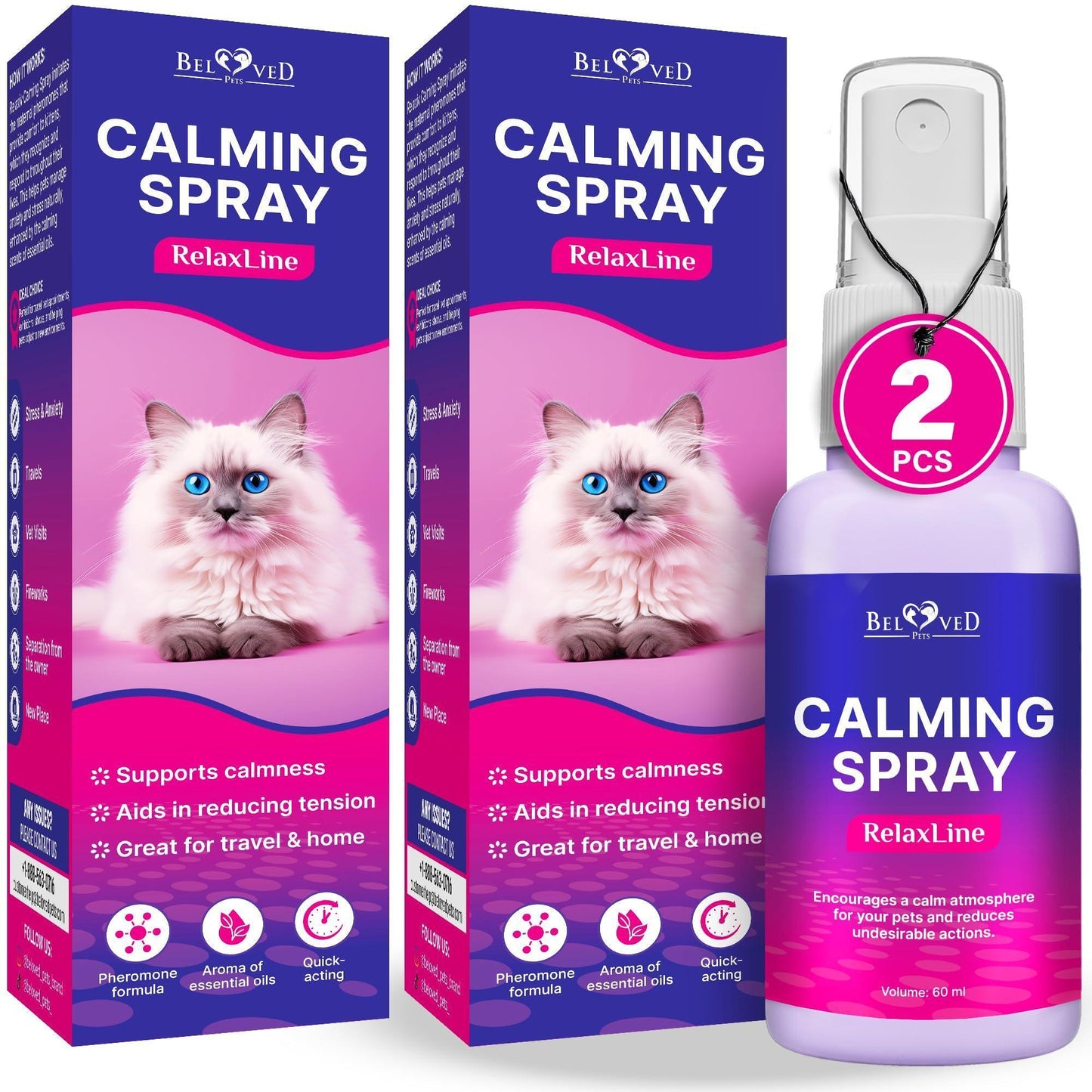 Calming Pheromone Spray Scratch Repellent for Cats 100 ml 2 pack Reduces Scratching Furniture Pee During Travel Fireworks Thunder Vet Zone Helps with Stress Fighting Hiding