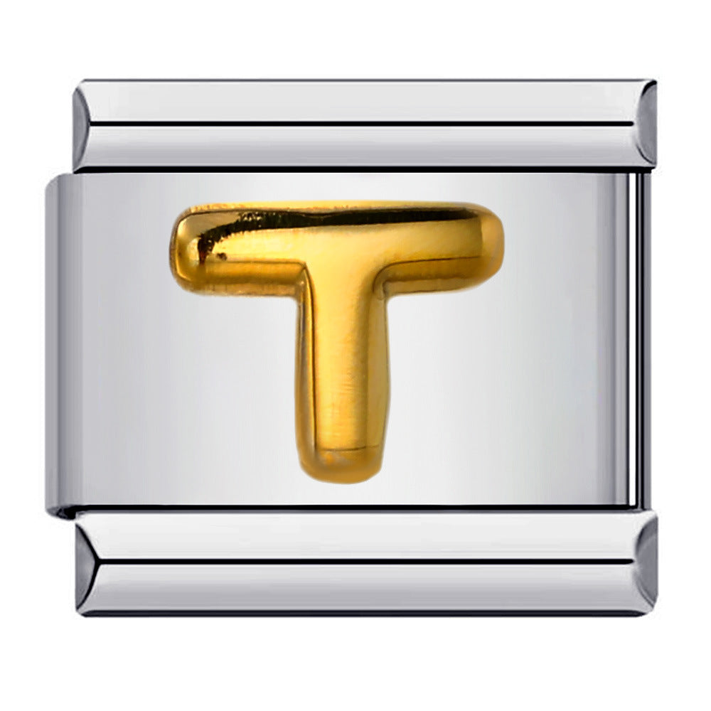 Titanium Steel Gold-plated Raised English Letters DIY Italian Module