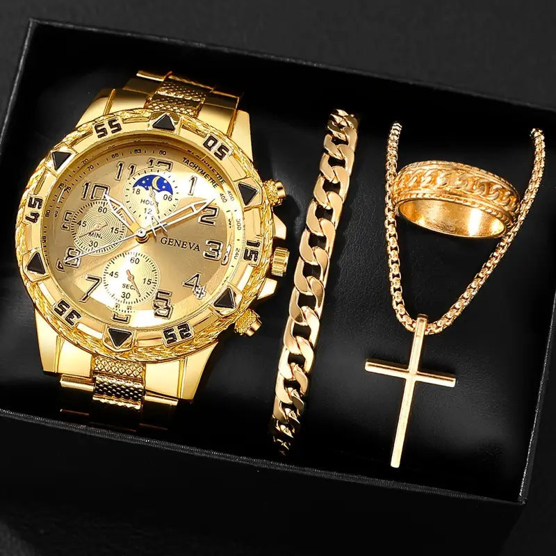 Blue Light Glass High Sense Men's Business Watch Ornament 4-piece Set