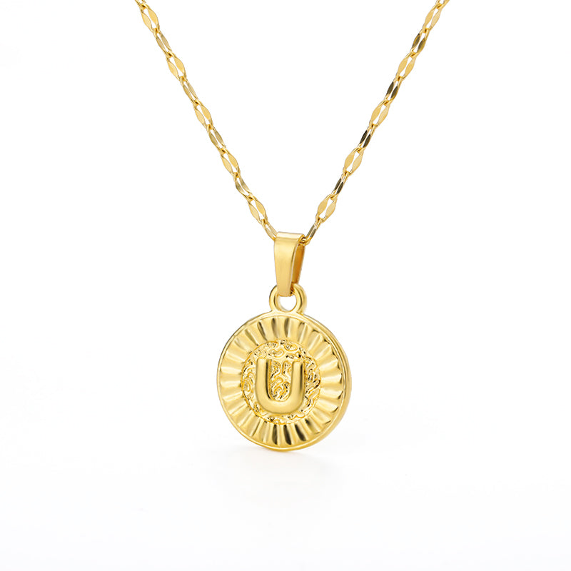 English Alphabet Disc Necklace Women And Men