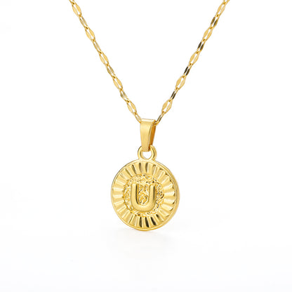 English Alphabet Disc Necklace Women And Men