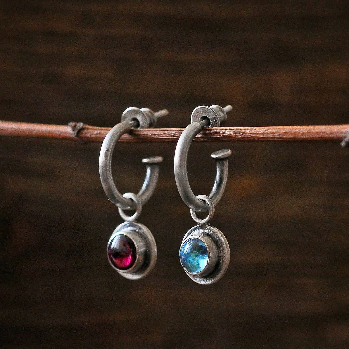 Simple Round Colorful Beads Circle Ancient Silver Earrings