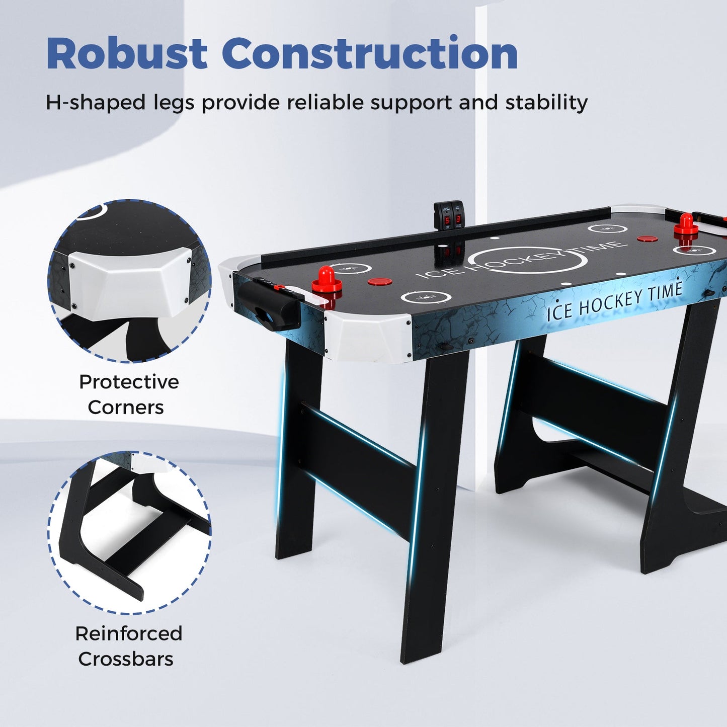 56 Inch Air Hockey Table with Powerful 12V Motor and LED Digital Scoreboard-Black