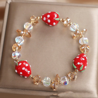 Special-interest Design Sweet Hand Painted Strawberry Beaded Bracelet
