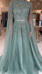 Noor Modest Long Drape Sleeves Beaded A-line Gown
