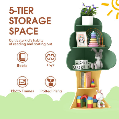 5-Tier Children Book Display Rack with Anti-toppling System-Green