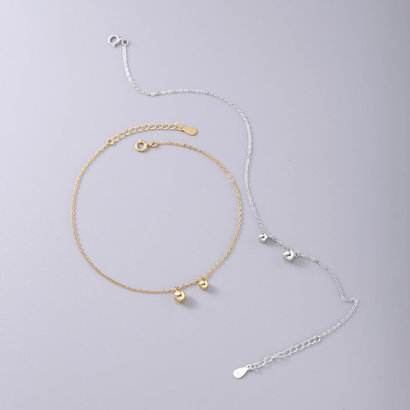 925 Sterling Silver Small Round Bead Chain Anklet Women's Simple
