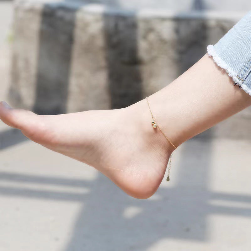 925 Sterling Silver Small Round Bead Chain Anklet Women's Simple