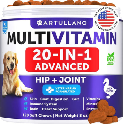 Dog Multivitamin Chewable with Glucosamine 26 in 1 Dog Vitamins and Supplements Senior & Puppy Multivitamin for Dogs Pet Joint Support Health Immunity Mobility Gut Skin 120 Chews