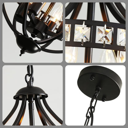 4-Light Black and Crystal Chandelier