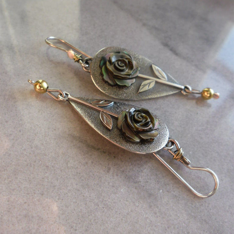 Retro Water Drop Three-dimensional Rose Flower Creative Female Earrings