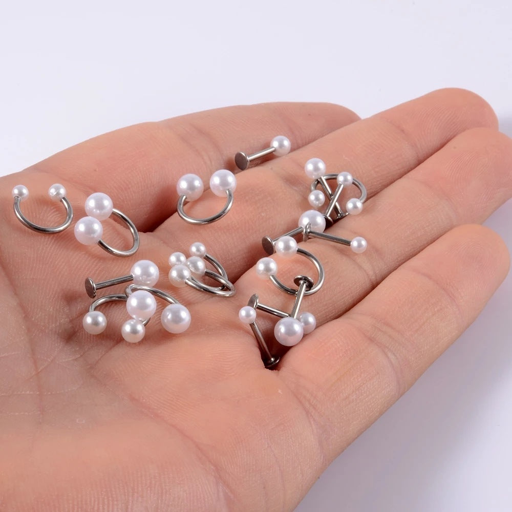 Simple Pearl White Labret Stud Earrings Human Body Piercing Accessories