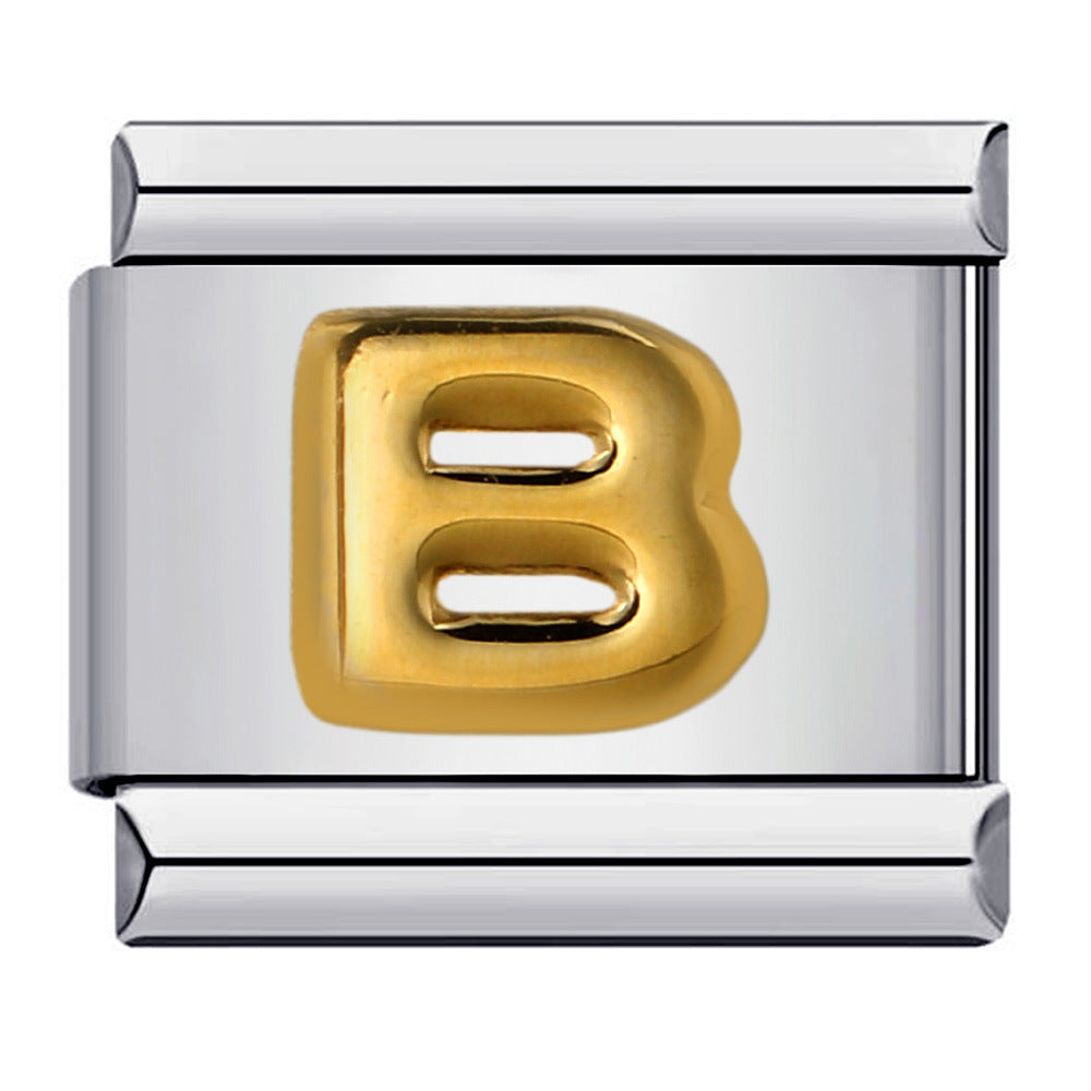 Titanium Steel Gold-plated Raised English Letters DIY Italian Module