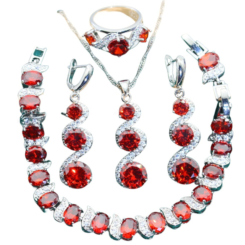 Beautiful Exquisite Popular Zircon Necklace Bracelet Earrings Four-piece Ring Set Pack
