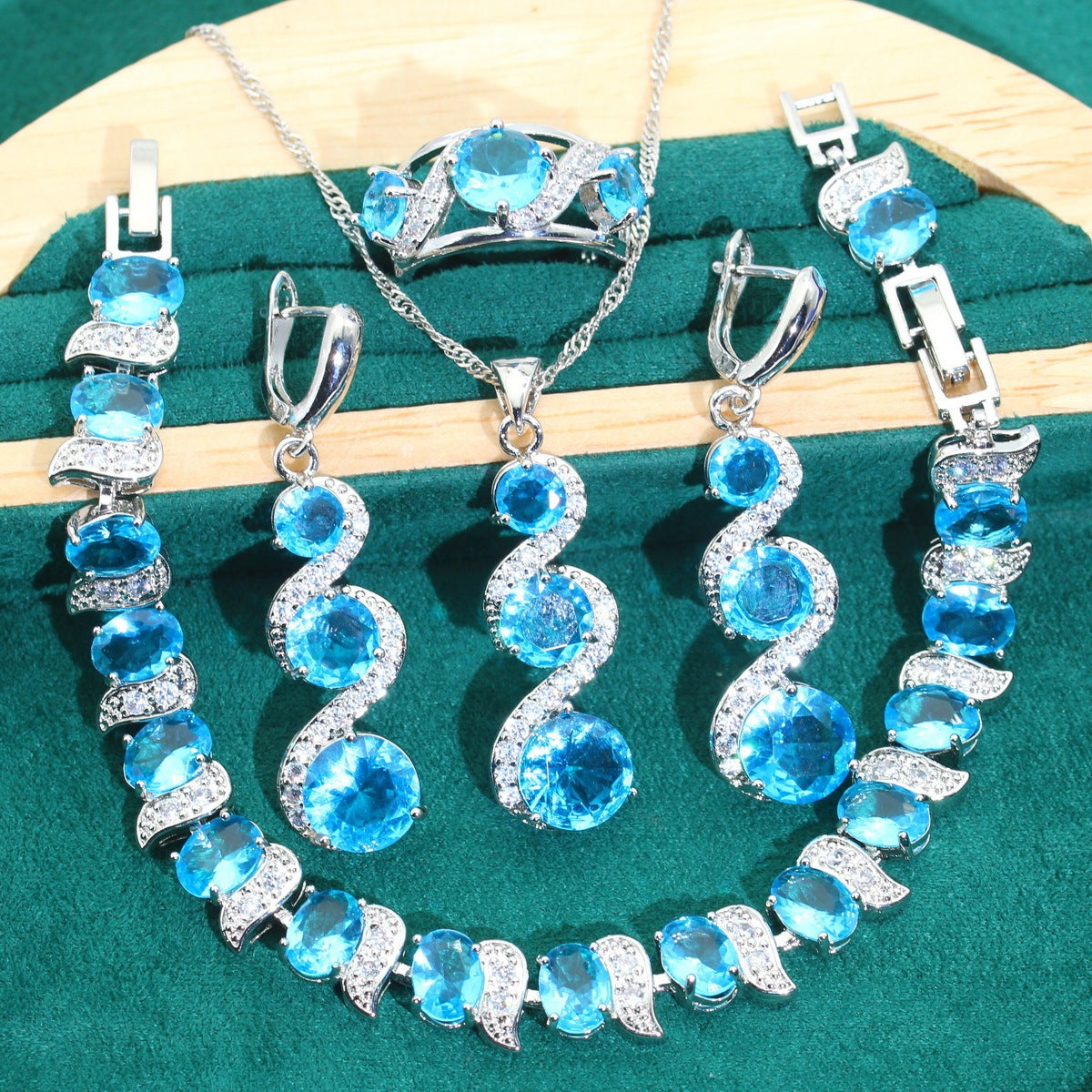 Beautiful Exquisite Popular Zircon Necklace Bracelet Earrings Four-piece Ring Set Pack
